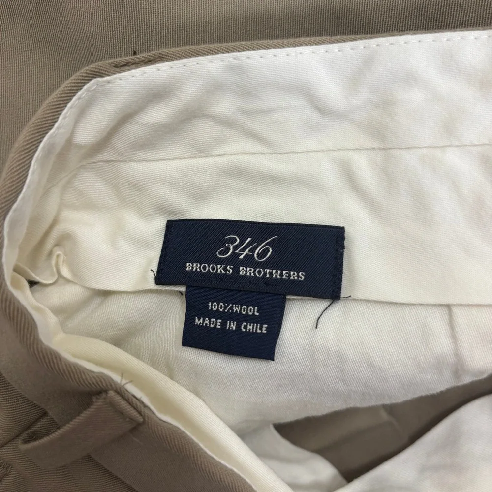 Brooks Brothers 346 Mens Tan 100% Wool Pleated Cuffed Dress Pants 36x27.5